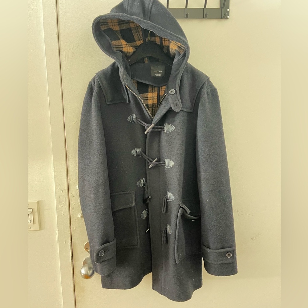 Zara - Men’s - Navy Hooded duffle coat / toggle coat